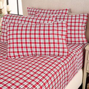 Home Reflection Double Brushed Holiday Sheet Set W/Extra Pillowcases PLAID QUEEN